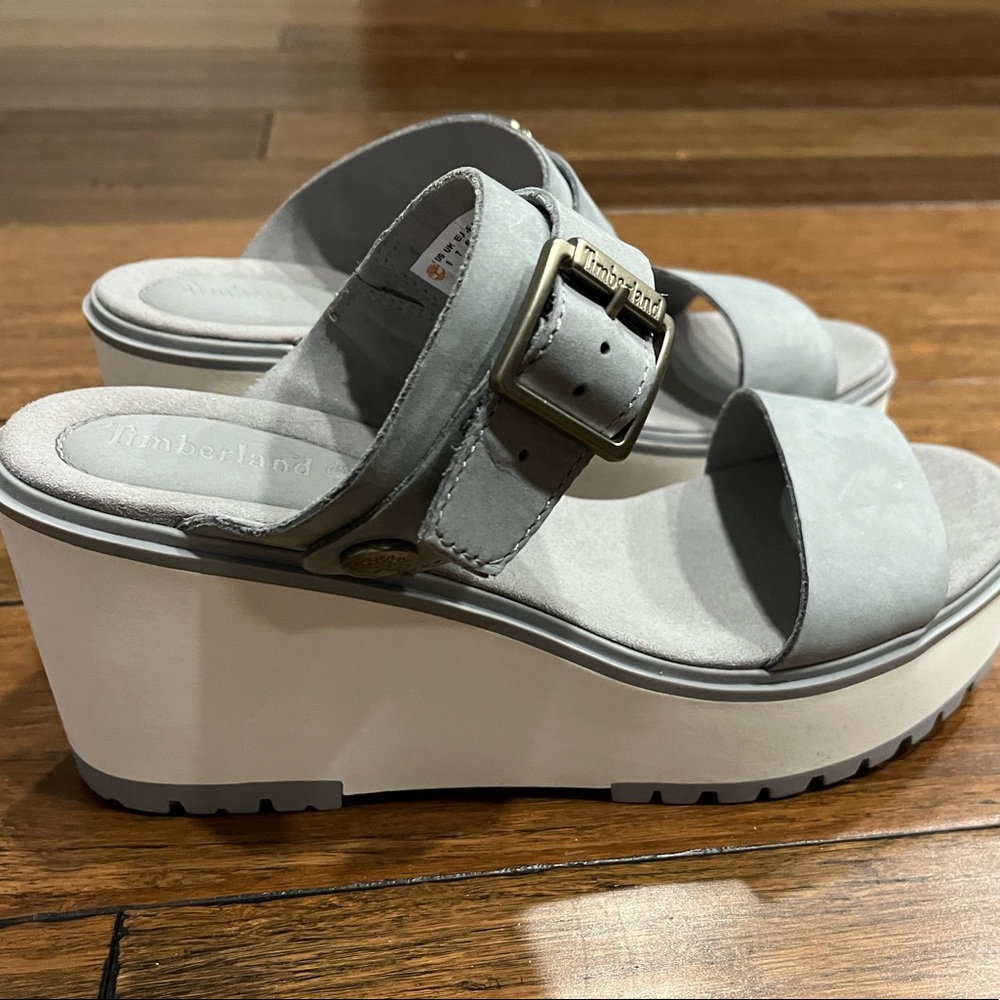 Timberland gray and white wedge shoes size 9